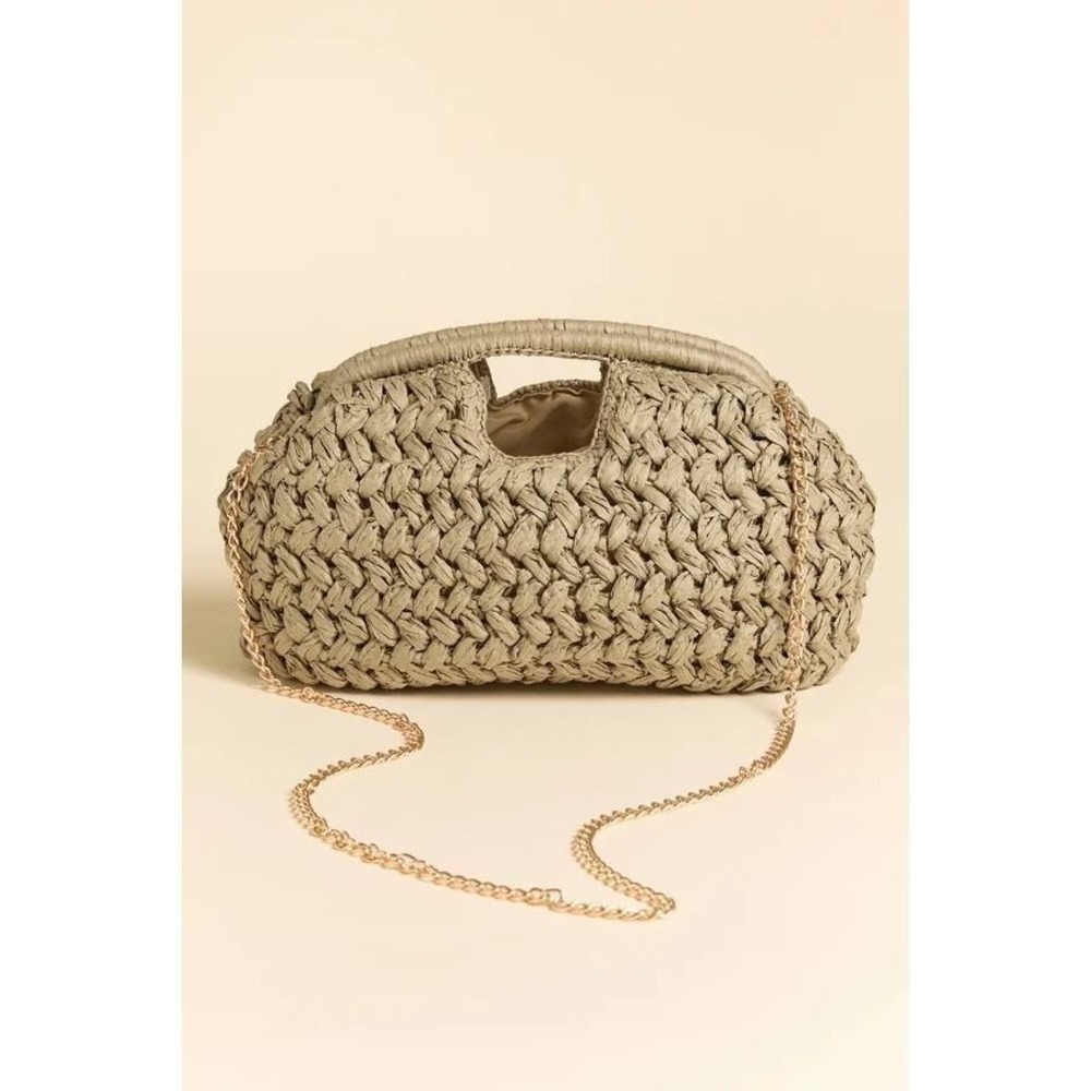 Altar'd State Woven Straw Clutch Bag Sage Green Braided Crossbody Gold Strap